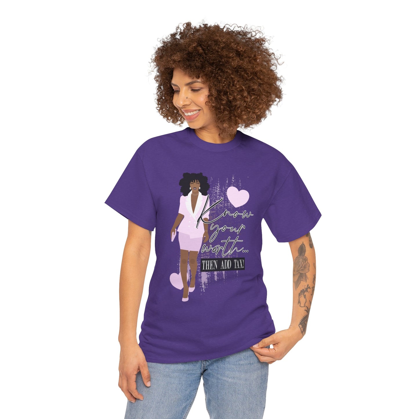 “Know Your Worth, Then Add Tax” Women Empowerment T-Shirt - Pink Suit
