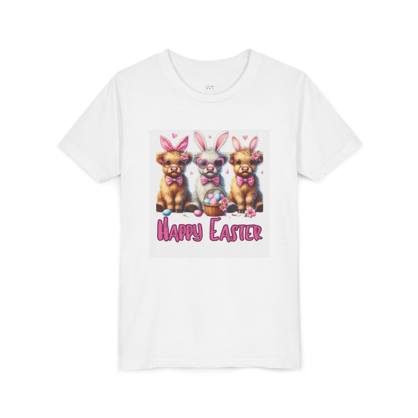 Youth Tee Highland Cow Happy Easter