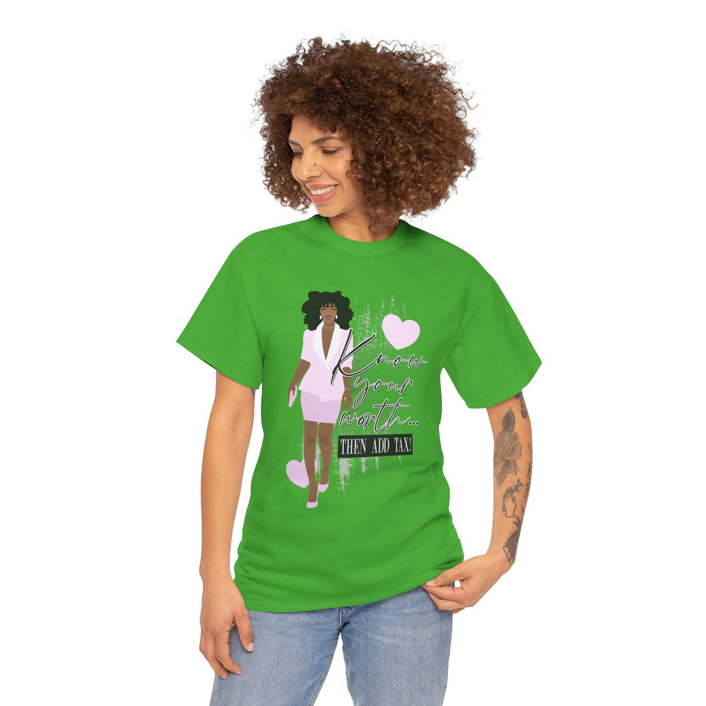“Know Your Worth, Then Add Tax” Women Empowerment T-Shirt - Pink Suit