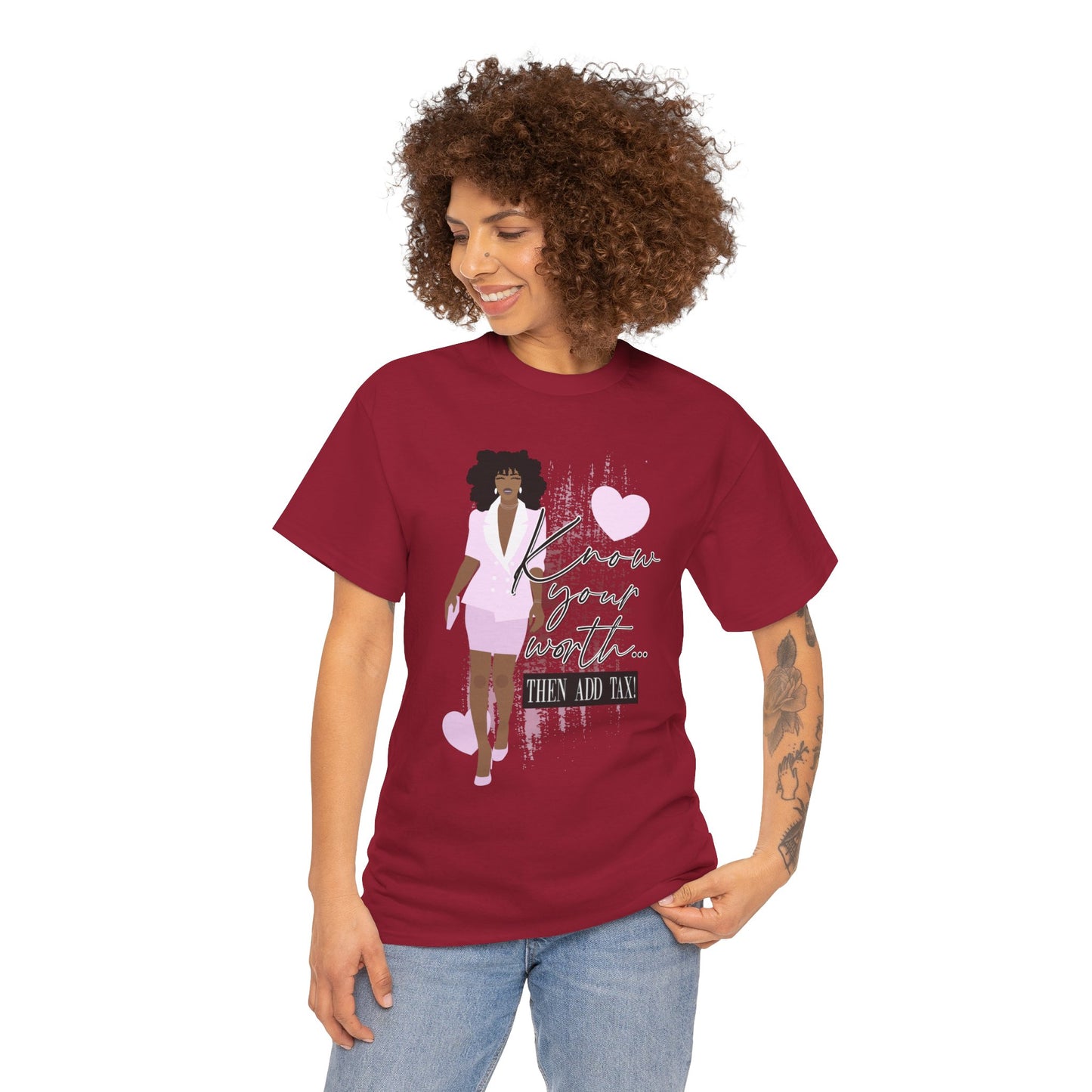 “Know Your Worth, Then Add Tax” Women Empowerment T-Shirt - Pink Suit