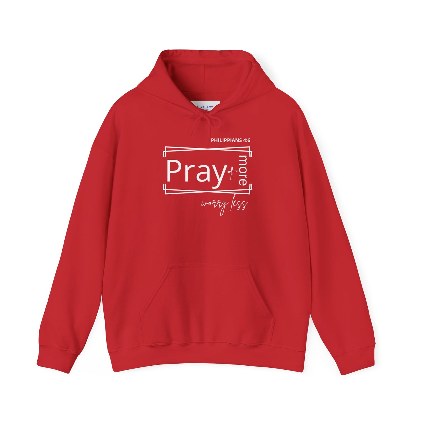 Red & White - Pray More Worry Less Unisex Hooded Sweatshirt