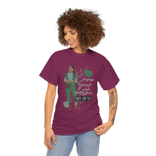 “Know Your Worth, Then Add Tax” Women Empowerment T-Shirt - Green Outfit