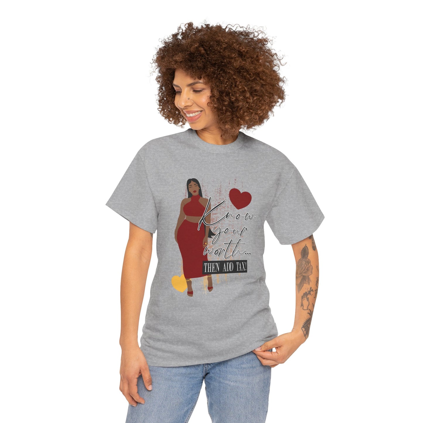 “Know Your Worth, Then Add Tax” Women Empowerment T-Shirt - Red Dress