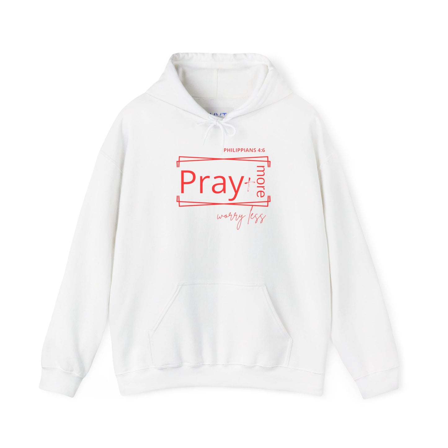White & Red - Pray More Worry Less Unisex Hooded Sweatshirt