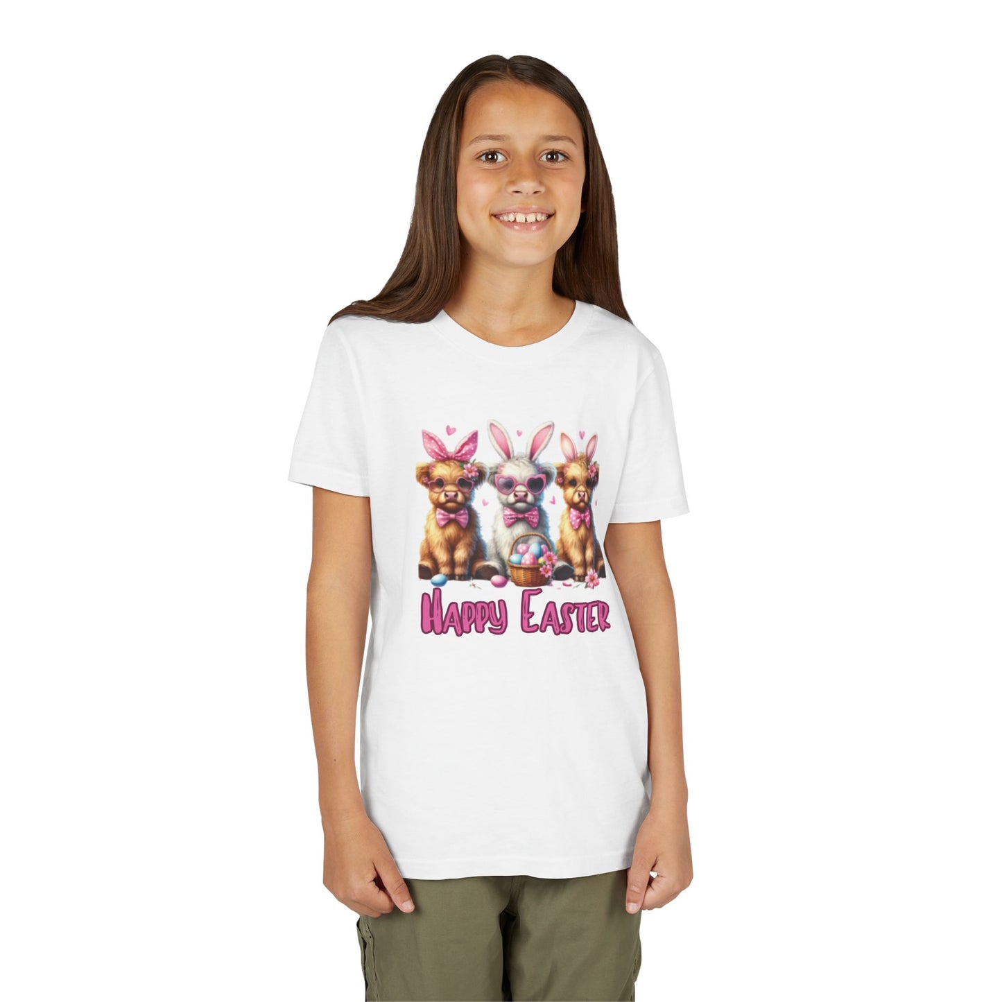 Youth Tee Highland Cow Happy Easter