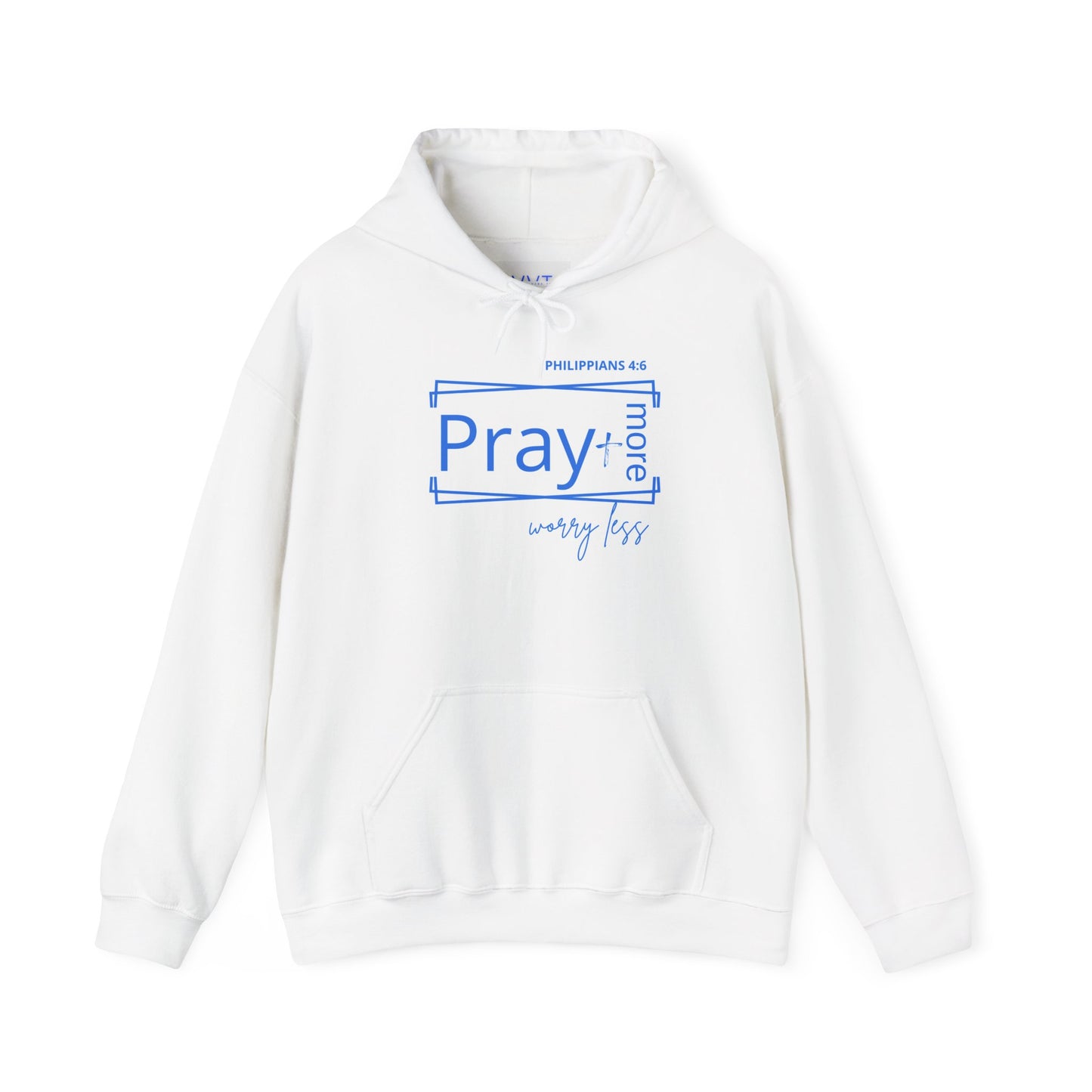 White & Blue - Pray More Worry Less Unisex Hooded Sweatshirt