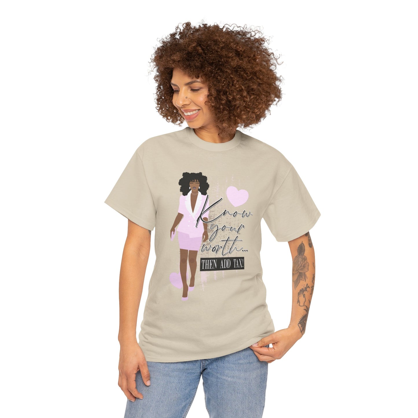 “Know Your Worth, Then Add Tax” Women Empowerment T-Shirt - Pink Suit