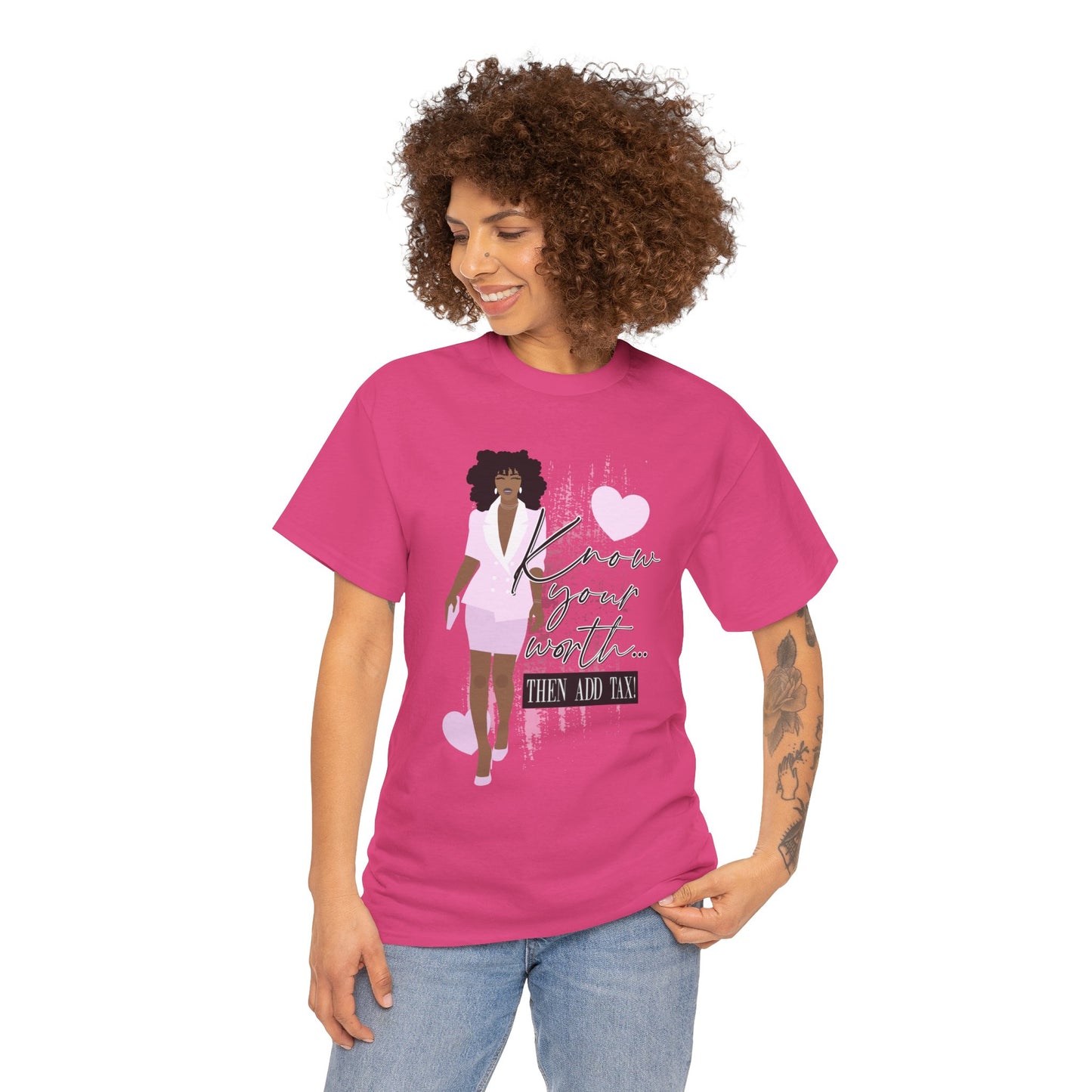 “Know Your Worth, Then Add Tax” Women Empowerment T-Shirt - Pink Suit
