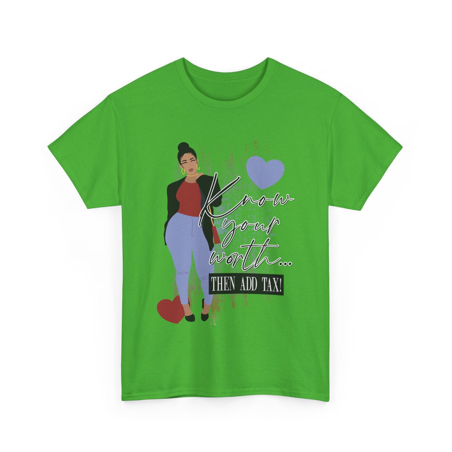 “Know Your Worth, Then Add Tax” Women Empowerment T-Shirt - Red Shirt w/ Black Jacket