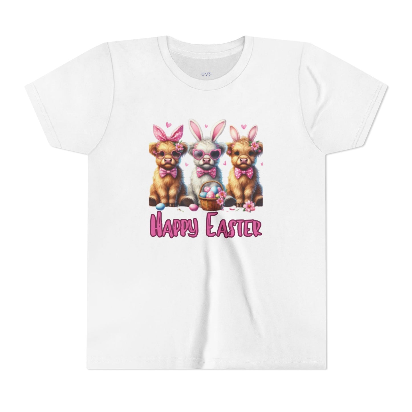 Youth Tee Highland Cow Happy Easter