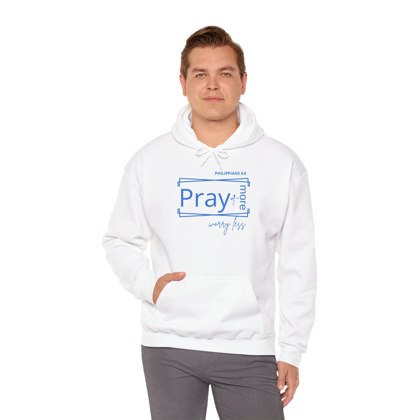 White & Blue - Pray More Worry Less Unisex Hooded Sweatshirt