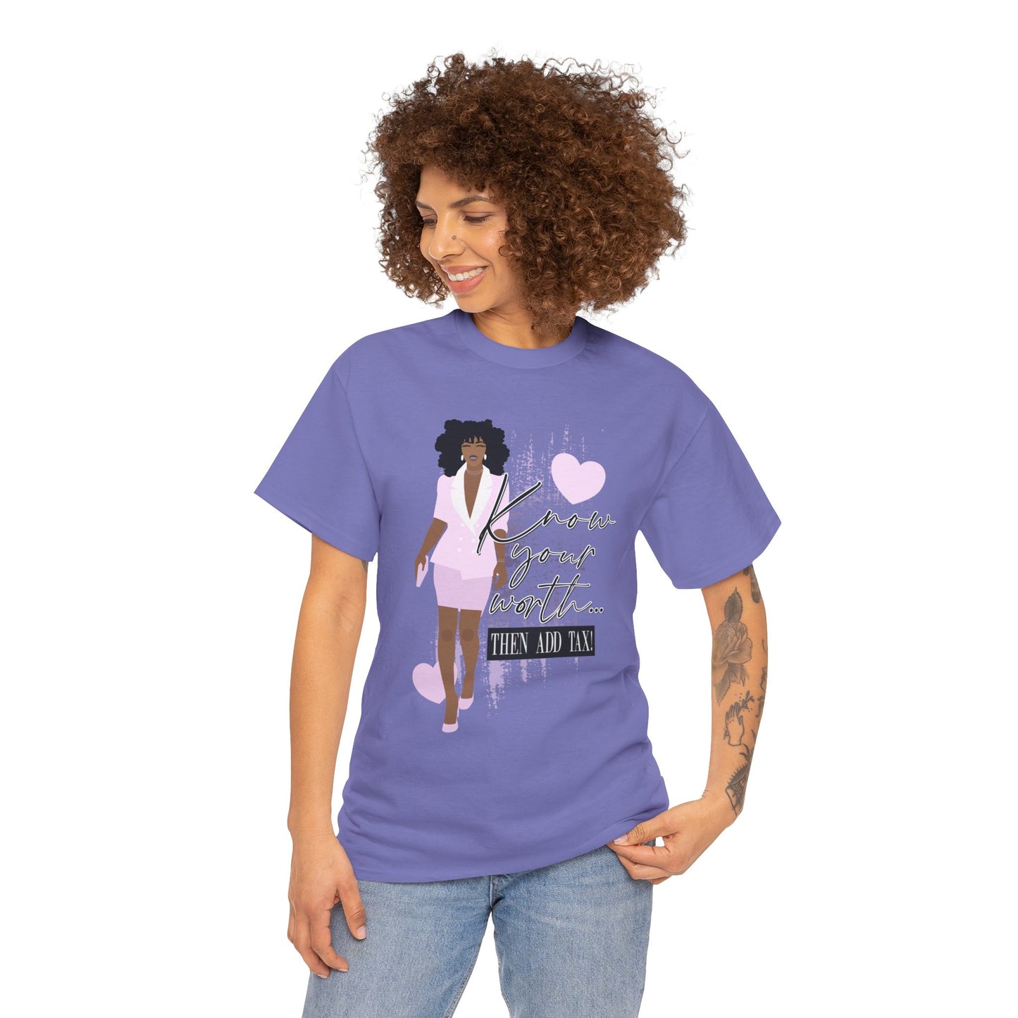 “Know Your Worth, Then Add Tax” Women Empowerment T-Shirt - Pink Suit