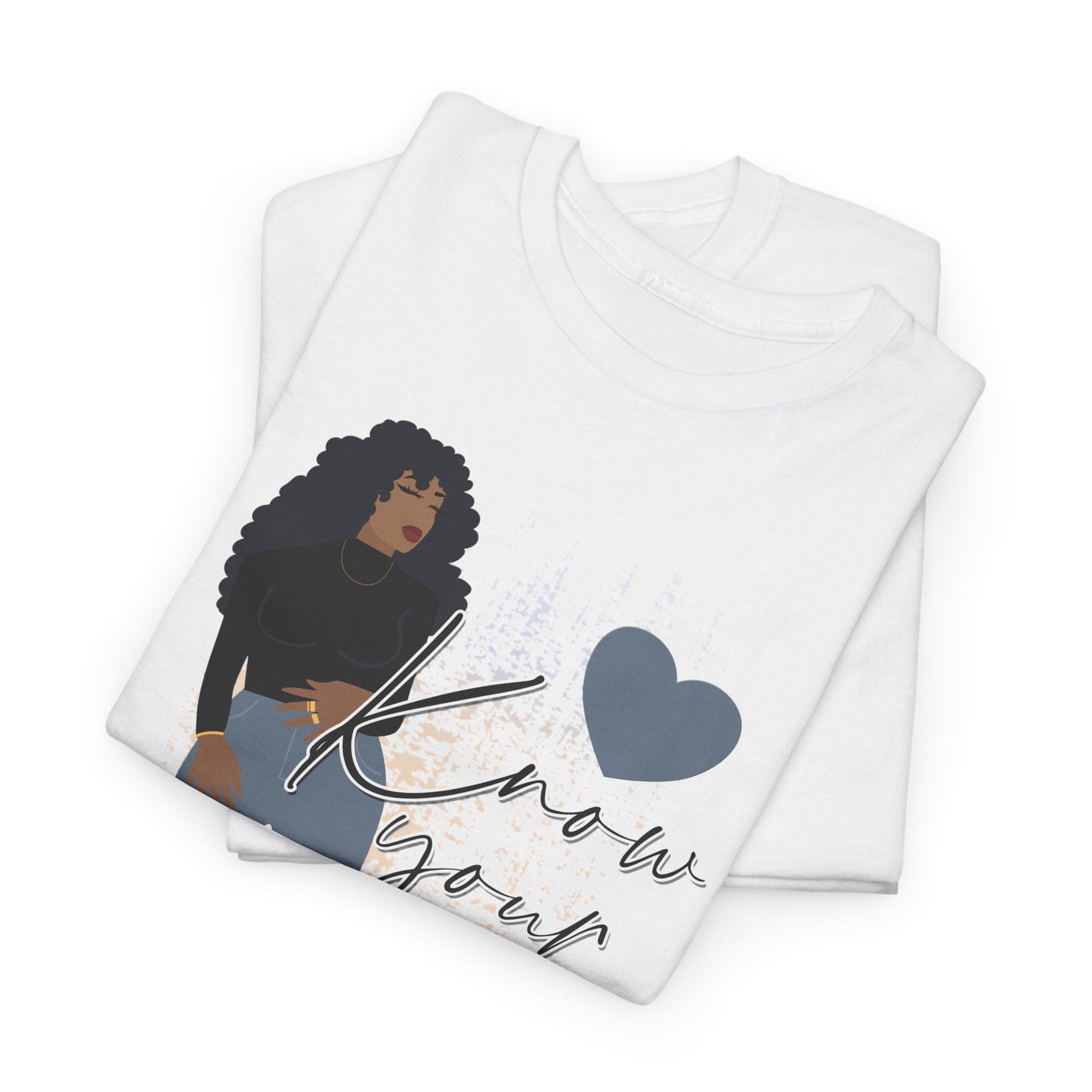 “Know Your Worth, Then Add Tax” Women Empowerment T-Shirt - Black Shirt w/ Blue Jeans