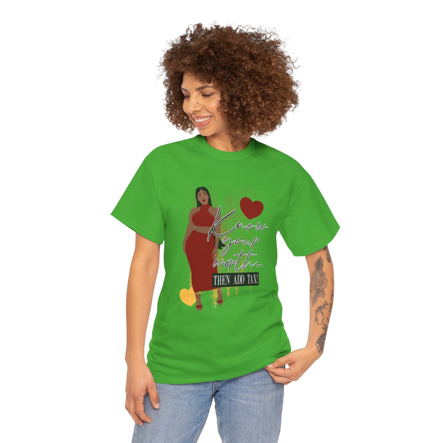 “Know Your Worth, Then Add Tax” Women Empowerment T-Shirt - Red Dress