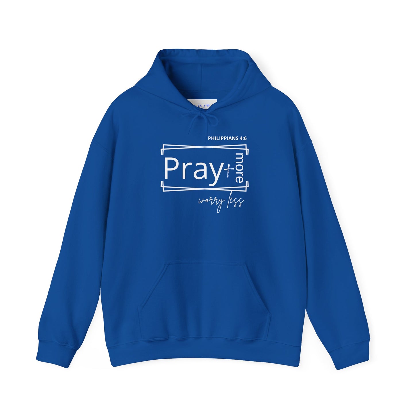 Blue & White - Pray More Worry Less Unisex Hooded Sweatshirt