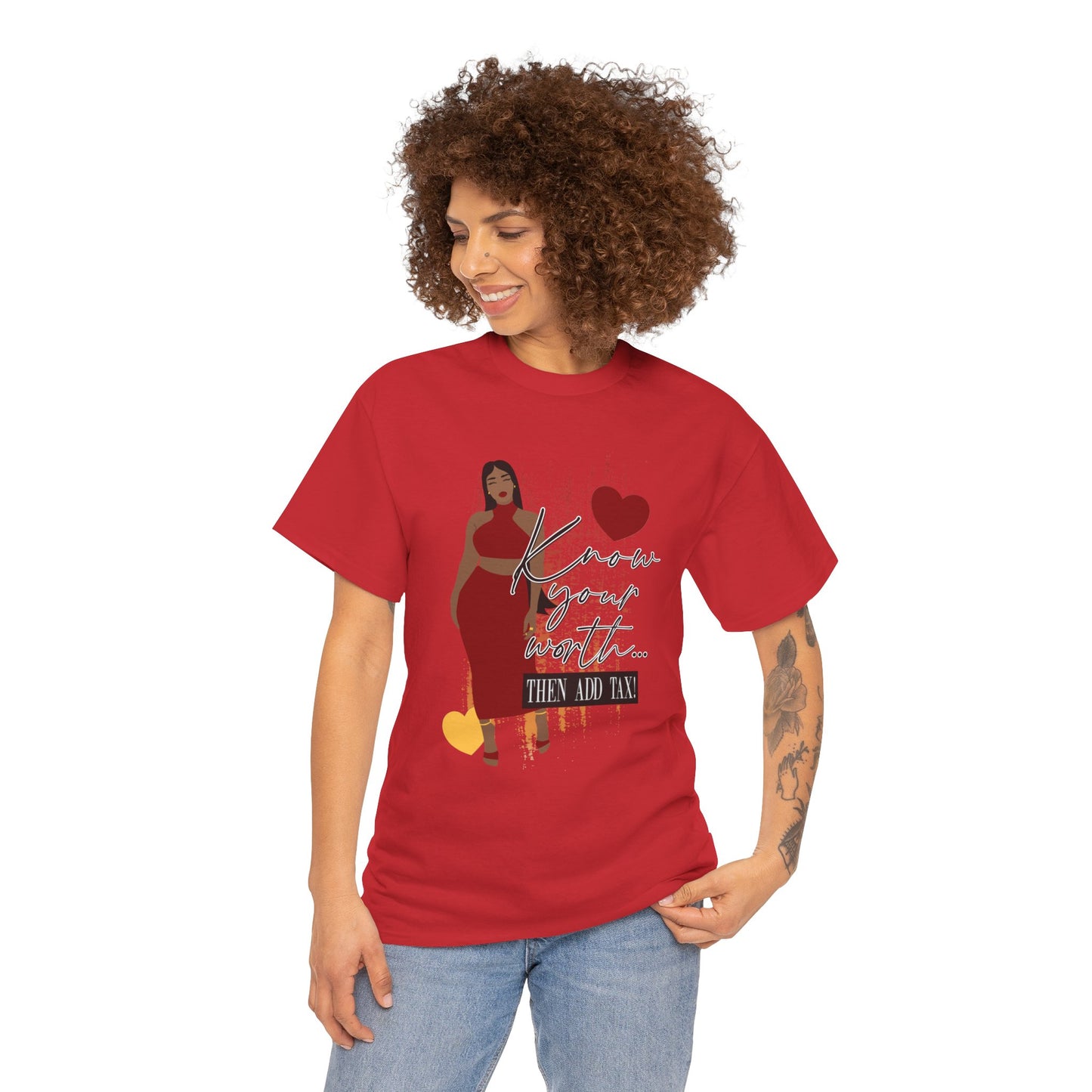 “Know Your Worth, Then Add Tax” Women Empowerment T-Shirt - Red Dress
